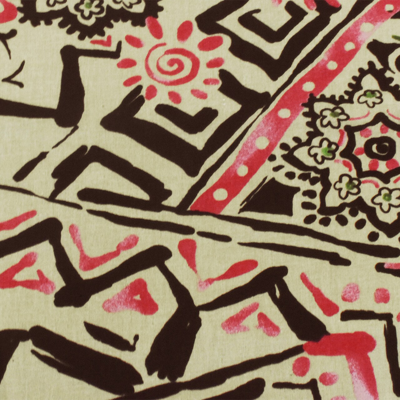 Beige-Brown-Multi Aztec And Floral Printed Cotton Gauze Woven Fabric By the Yard